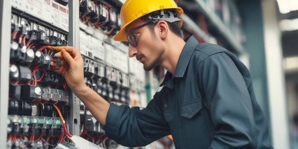 A modern commercial building exterior featuring large glass windows and vertical architectural lines. The street in front of the building is bordered by young trees and neatly trimmed shrubs. On the right, there are two large, colorful sculptures resembling bears, adding a playful element to the scene. A wide sidewalk and a streetlamp with banners contribute to the urban setting, while a covered walkway with decorative designs is visible above.