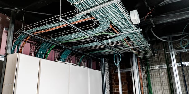 Cable management on the ceiling of an electrical switch room