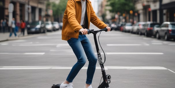 a man riding a scooter in a city