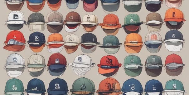 A neatly arranged display of white bucket hats sits on multiple shelves. Each hat is embroidered with words in different languages and colors, such as red, yellow, purple, and green. The hats are organized in a spacious, grid-like pattern within an indoor setting.