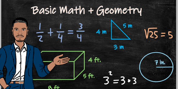 Chalkboard with some basic math & geometry.