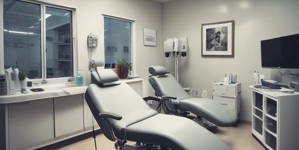 A person in a blue shirt with the logo 'Angels for Humanity' provides dental care to a young patient lying on a dental chair. The setting appears to be a makeshift dental clinic with blue medical equipment and supplies on tables. Other team members in similar attire are visible in the background, some attending to other patients.