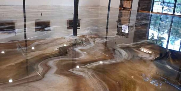 Brown and white metallic epoxy floor
