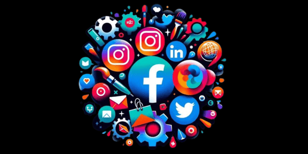 black background social media marketing icons 