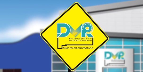New Mexico Division of Vocation Regabilitation Public Edcation Department Logo on yellow sign.