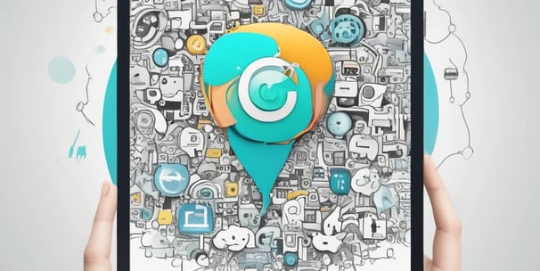 A stylized, green geometric logo resembling overlapping lines forms the central focus. Below the logo, the text 'Open AI' is displayed in a golden hue. The background features a pattern of concentric, reflective circles with a teal tint on a dark surface.