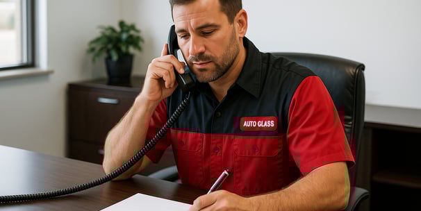 Service tech processing an insurance claim.