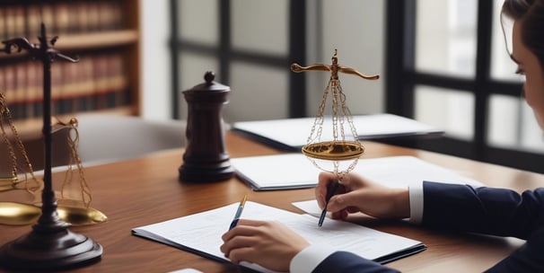 A row of three distinct storefronts set against a backdrop of vivid blue sky with scattered clouds. The central building is marked as a law firm, flanked by a red-brick facade with arches and another with a patterned brick exterior labeled 'Hong Kong Cafe'. A pedestrian crosswalk and brick pavement are visible in the foreground.