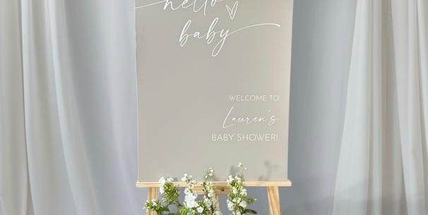 Baby shower welcome sign with flowers
