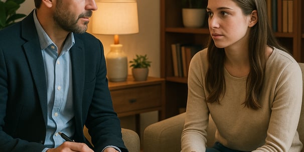 a man and woman sitting on a couch