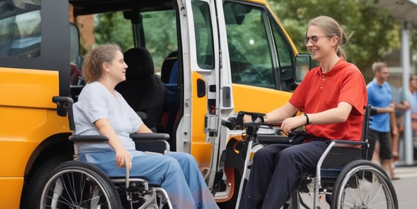 A group of children and adults are holding up various signs advocating for disability rights and inclusion in sports. The signs have messages like 'We want unified sports in the Paralympics to mainstream disability,' 'Support disability rights,' 'Don't look at the less, look at the records,' and 'Yes I can.' The participants are wearing blue shirts with orange and red lettering and are standing on an outdoor street with trees and buildings in the background.