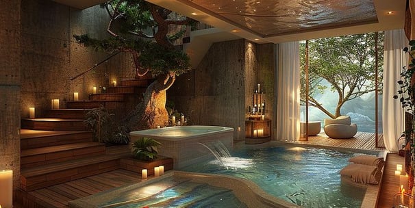 a spa with candles and candles in a spa