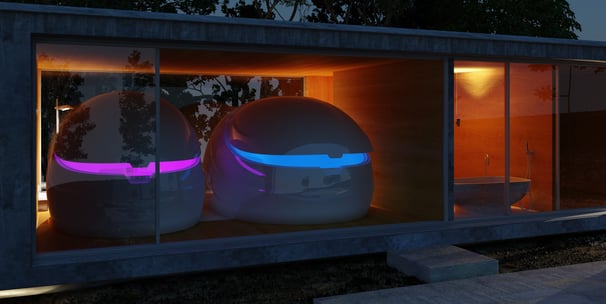 Two V-Max Dreampods with pink and blue lighting. 