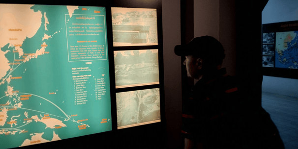 Interactive exhibits on the construction process of the Thailand-Burma Railway