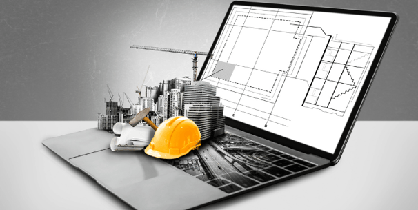 um notebook com um projeto de construção nele