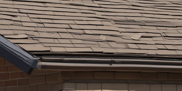 A construction worker is on the roof of a partially built wooden house, handling a piece of plywood. The wooden structure is in the initial stages of development and consists mainly of a framed outer wall without siding or windows. There is a ladder inside the building, visible through an opening.