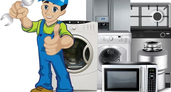 a man in a blue overalls and a washing machine
