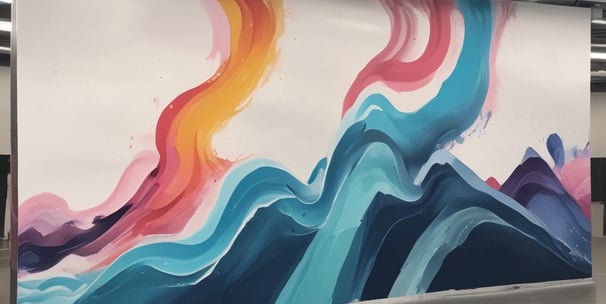 A hand is covered in black paint against a textured, light-colored wall. The fingers are slightly curled, and the paint appears smooth and glossy.