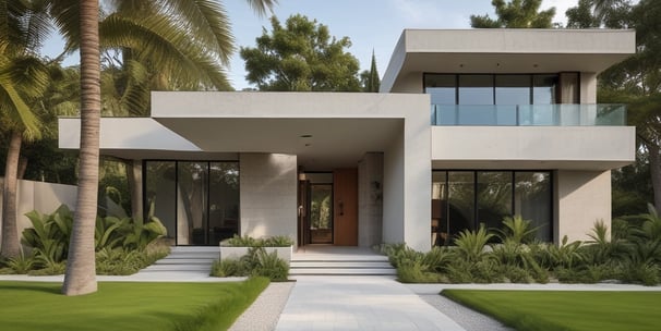 a modern house with a large glass window