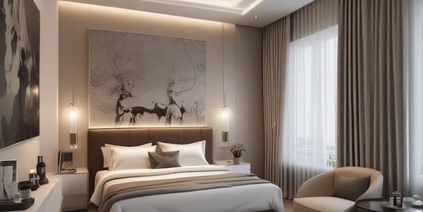 An ornate architectural interior featuring intricate marble patterns and a golden decorative lantern. The design is complemented by Arabic calligraphy and geometric motifs, creating a harmonious blend of colors and textures.