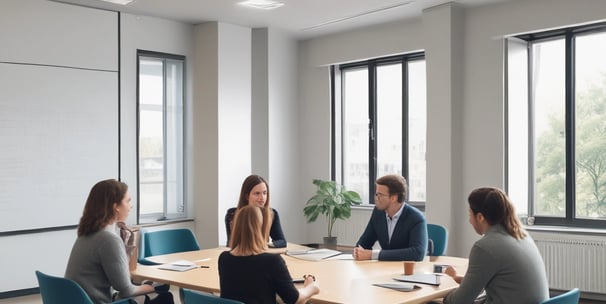 a group of people sitting around a table