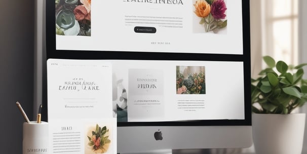 A laptop displaying a website design with the phrase 'Build your dream website.' next to a minimalistic building image. The scene also includes a modern mug and a smartphone placed on a wooden desk.