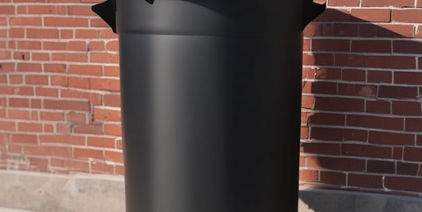A bright green wheeled garbage bin with a black lid is positioned in front of a brick wall. The bin has the text 'business waste.co.uk 01904 207120' printed on its side in white.