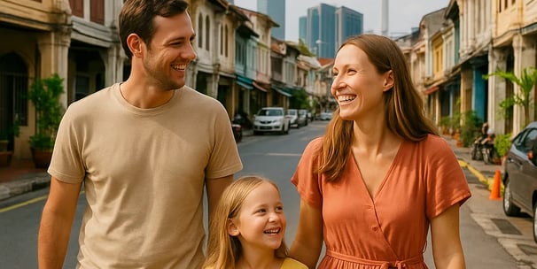 Expat family walking in the streets of KL