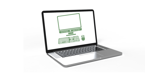 Laptop with web design logo on
