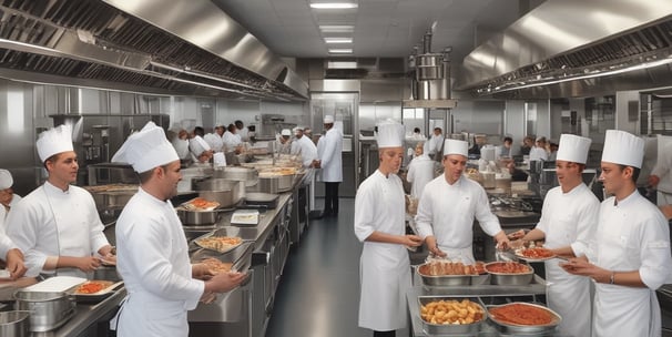 A well-prepared dining table featuring a gourmet dish with a piece of meat served on a bed of yellow grains, garnished with asparagus and a sauce swirl. There are two glasses of white wine, a bottle of olive oil, a basket of sliced bread, and a side salad in a bowl. The setting is warmly lit, creating a cozy and inviting atmosphere.