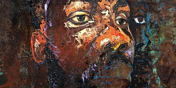 I can hear my scars in the dark, Acrylic and mixed media on denim, 2024,178x150cm(Evans Torngmortey)
