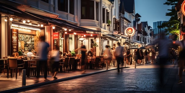 a row of restaurants in Singapore close to Hotel 81's various properties