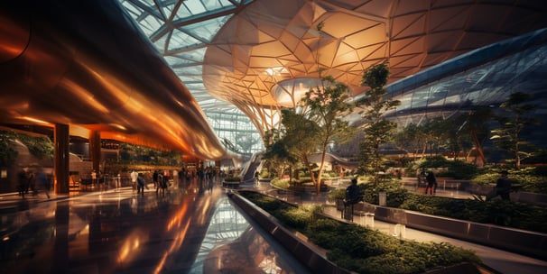 the marvelous geometric architecture of Changi Airport in Singapore