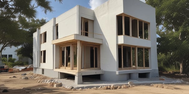 a house being built into a house with a large window