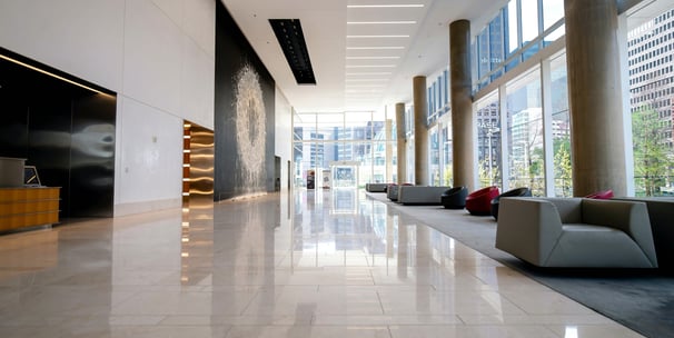 An immaculate office foyer after a deep clean from Bryte Cleaning