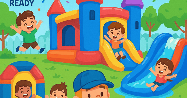 Children enjoying bounce house rentals in Oklahoma City backyard event