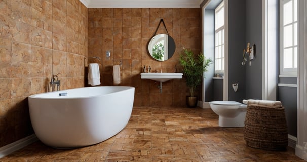 a traditional bathroom renovated with cork tiles