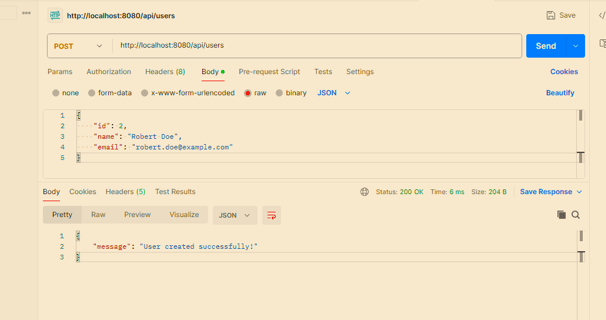 POSTMAN api testing POST endpoint of REST API in Java Springboot