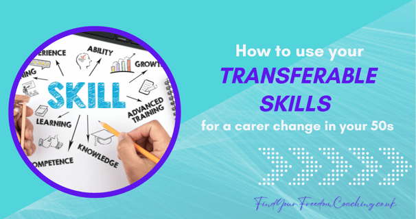 Graphic with text How to use your transferable skills for a career change in your 50 | Karen Felton