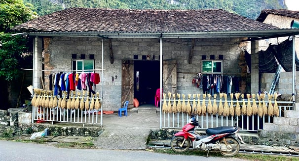 a motorcycle parked in front of a house