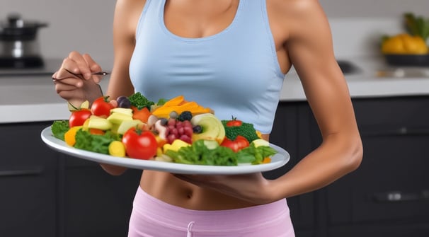 A woman with athletic build is standing in a dimly lit space, wearing workout attire including a sports bra, shorts, and gloves. She is positioned in front of a corrugated metal background, with light casting shadows that emphasize her muscular definition and form.