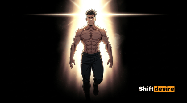 Man walking out of darkness into sunlight, anime inspirational style, glowing background, hope and transformation theme