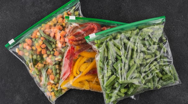 Chopped vegetables in a ziplock pouch