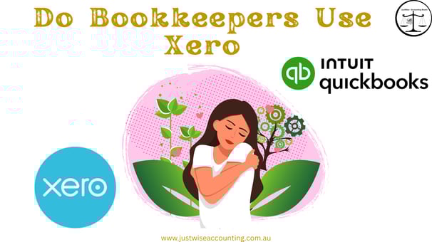 Woman surrounded by plants and gears with Xero and Intuit QuickBooks logos