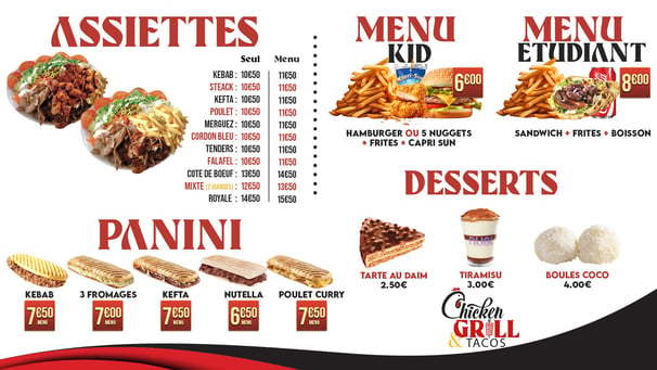 menu chicken grill & tacos Toulouse page 4