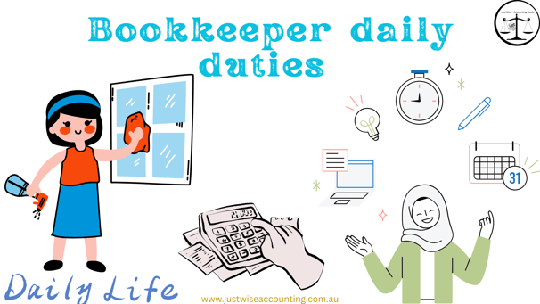 Bookkeeper's daily duties include tasks like data entry, invoicing, and financial record-keeping.