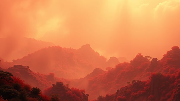 UniverseX - a mountain scene with a red sky and clouds