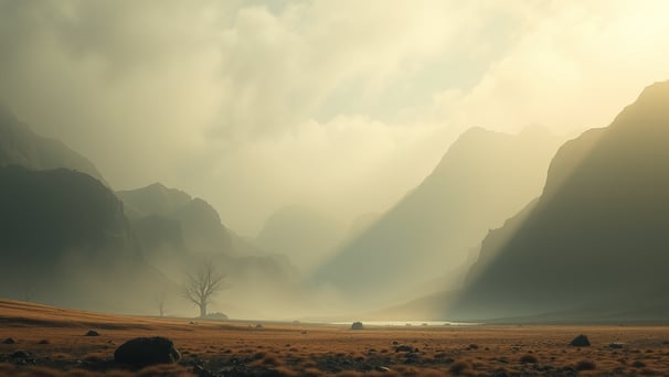 UniverseX - a lone tree in the mountains with a lone tree in the foreground