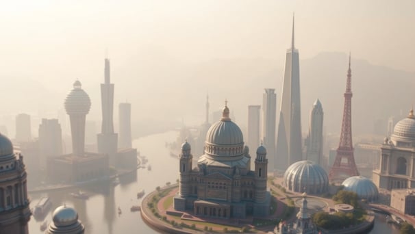 UniverseX - a cityscape of a city with a river and a bridge