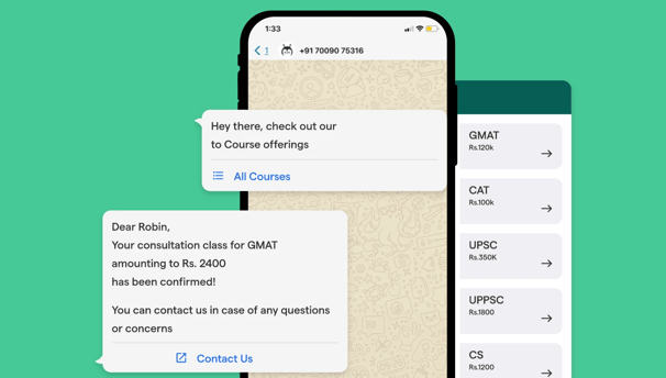 a phone screen showing a conversation with a chatbot on the phone